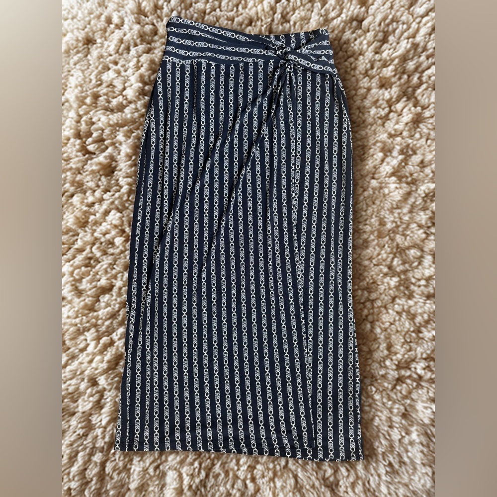 Michael Kors Blue Gray Midi Wrap Skirt